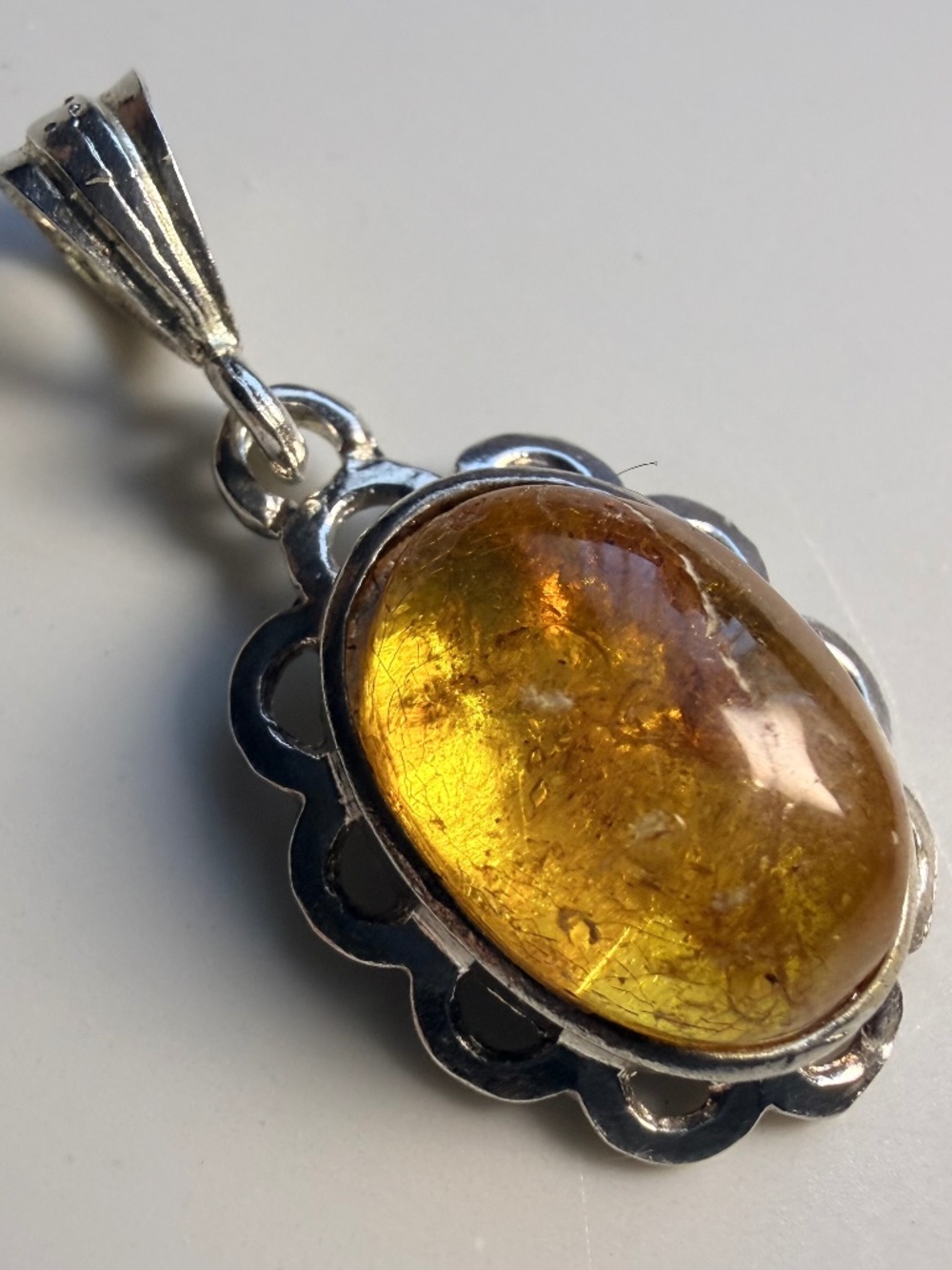 Natural Amber Silver Pendant
